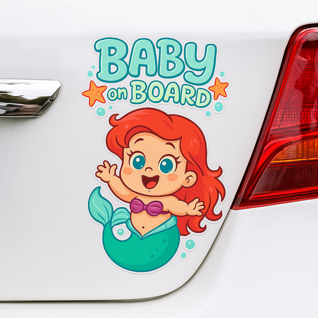Cute Ariel Baby on Board Car Sticker – High Quality Waterproof Vinyl Decal for Little Mermaid Fans
