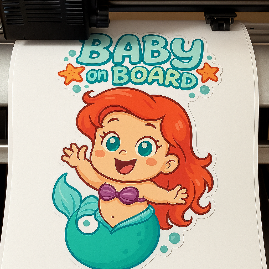 Cute Ariel Baby on Board Car Sticker – High Quality Waterproof Vinyl Decal for Little Mermaid Fans