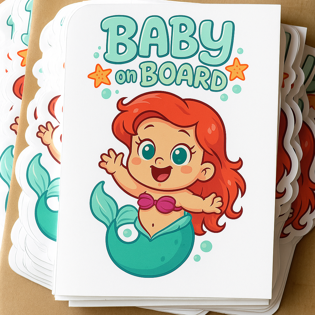 Cute Ariel Baby on Board Car Sticker – High Quality Waterproof Vinyl Decal for Little Mermaid Fans