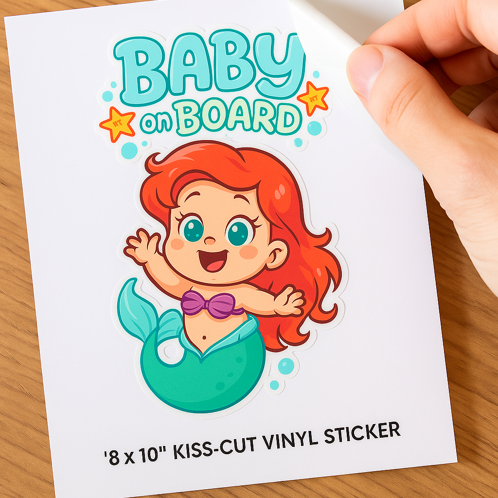 Cute Ariel Baby on Board Car Sticker – High Quality Waterproof Vinyl Decal for Little Mermaid Fans