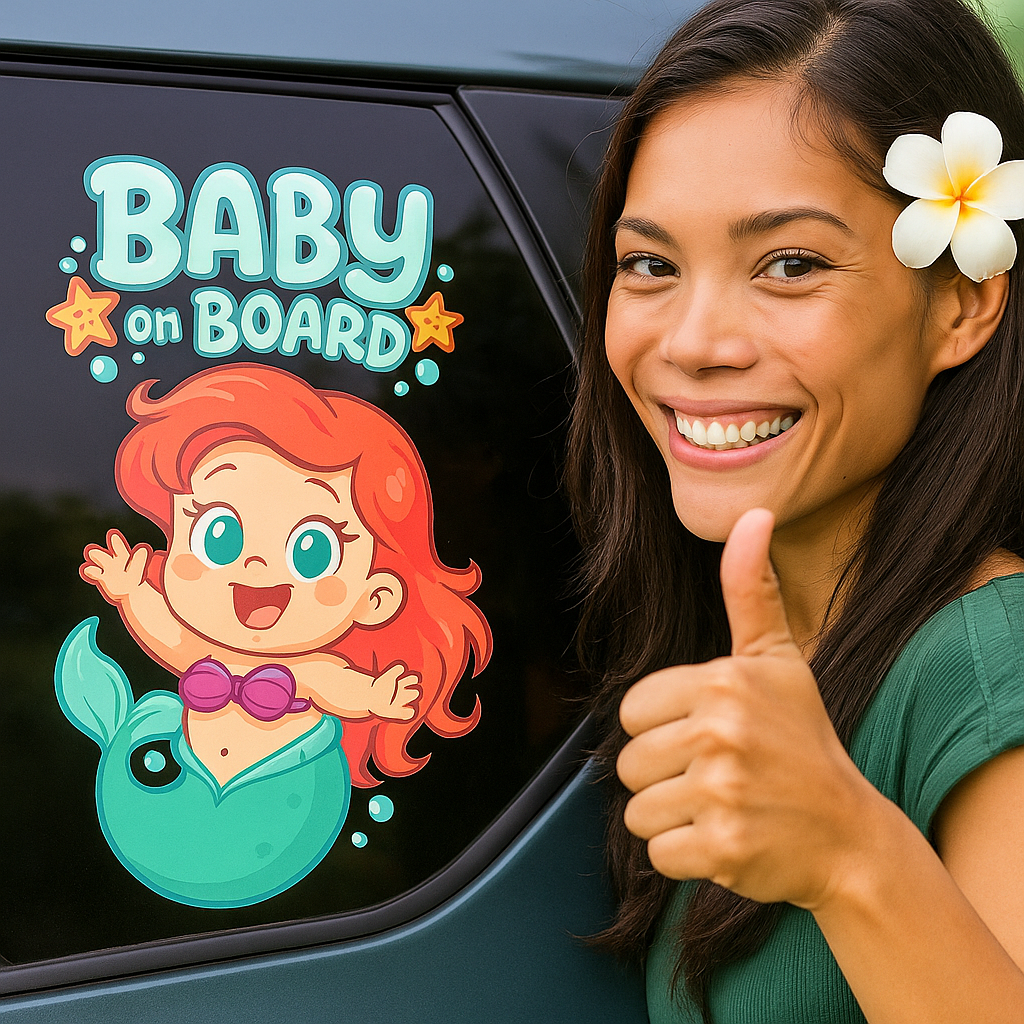Cute Ariel Baby on Board Car Sticker – High Quality Waterproof Vinyl Decal for Little Mermaid Fans