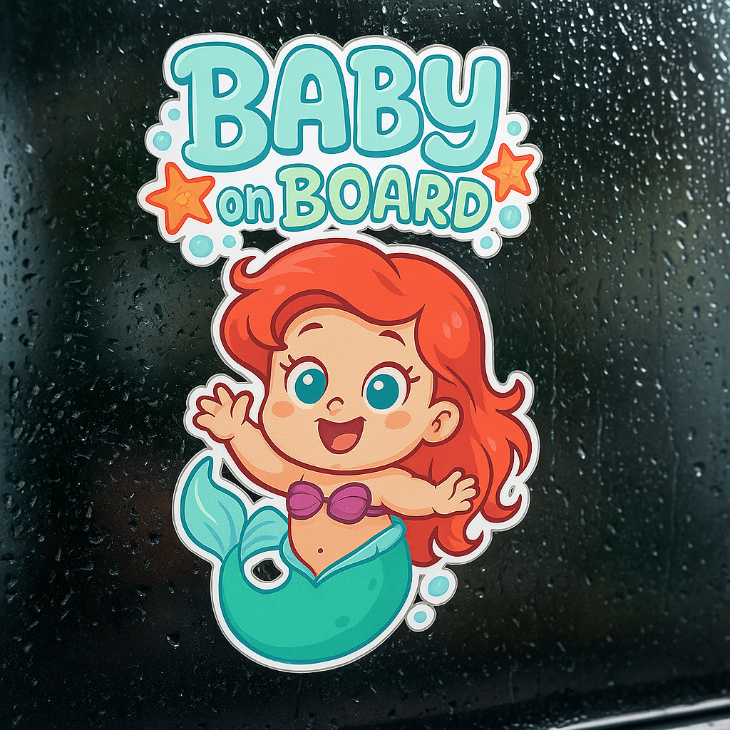 Cute Ariel Baby on Board Car Sticker – High Quality Waterproof Vinyl Decal for Little Mermaid Fans
