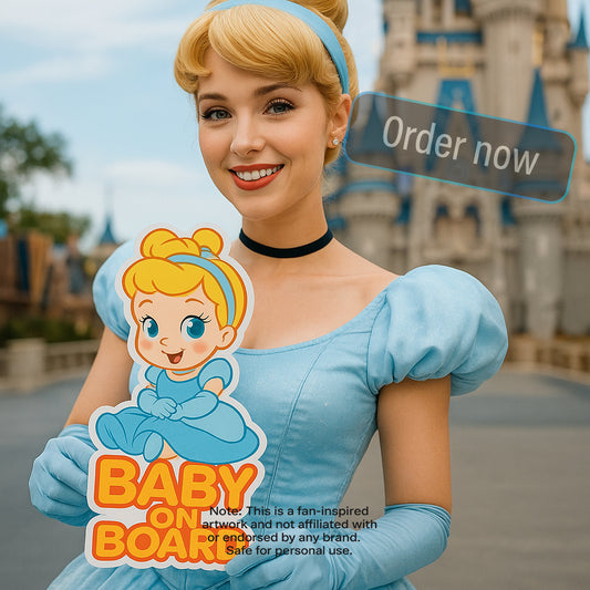 Cute Cinderella Princess Baby on Board Car Sticker – High Quality Waterproof Vinyl Decal for Cinderella Fans