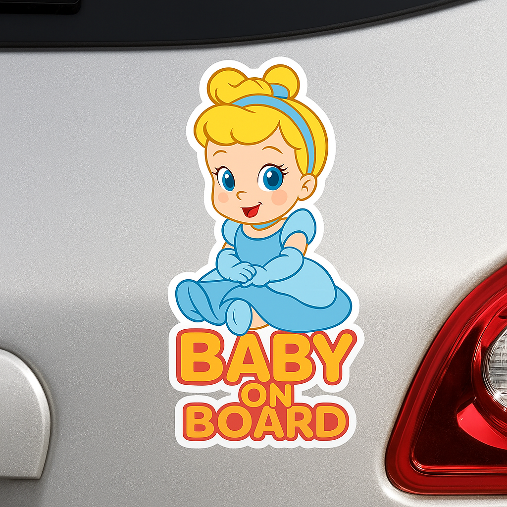 Cute Cinderella Princess Baby on Board Car Sticker – High Quality Waterproof Vinyl Decal for Cinderella Fans