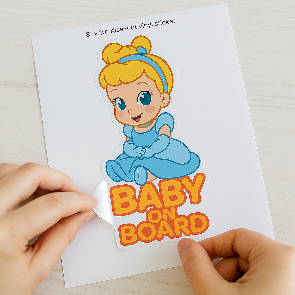 Cute Cinderella Princess Baby on Board Car Sticker – High Quality Waterproof Vinyl Decal for Cinderella Fans
