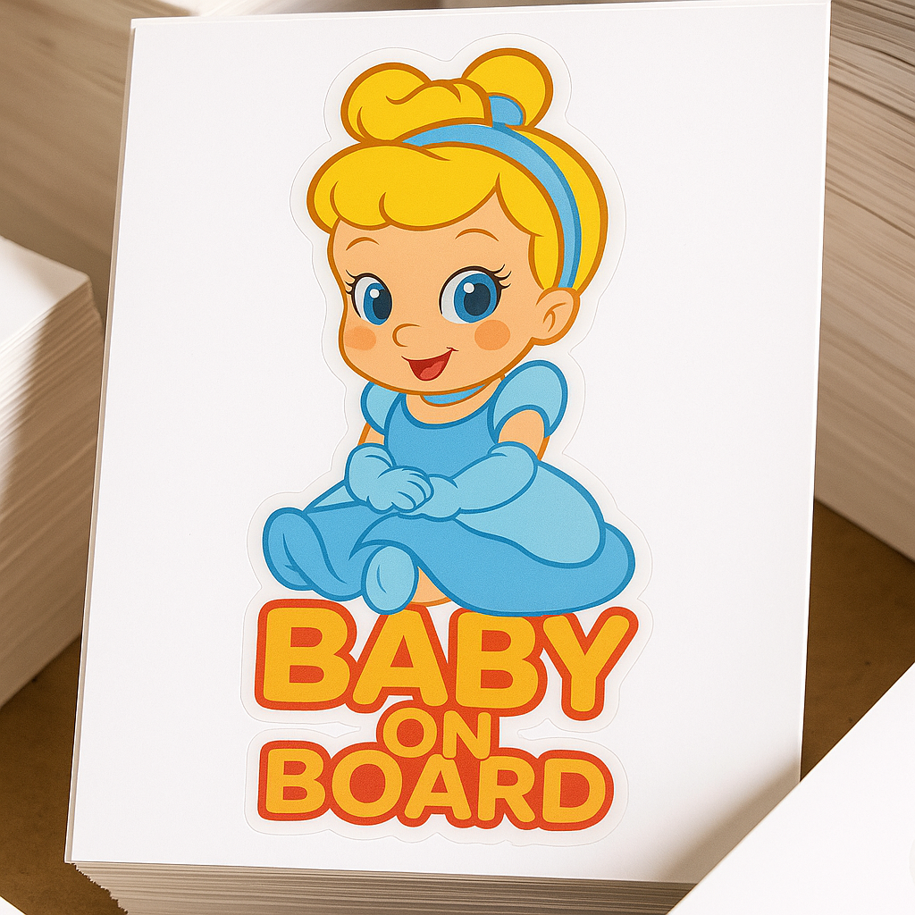 Cute Cinderella Princess Baby on Board Car Sticker – High Quality Waterproof Vinyl Decal for Cinderella Fans