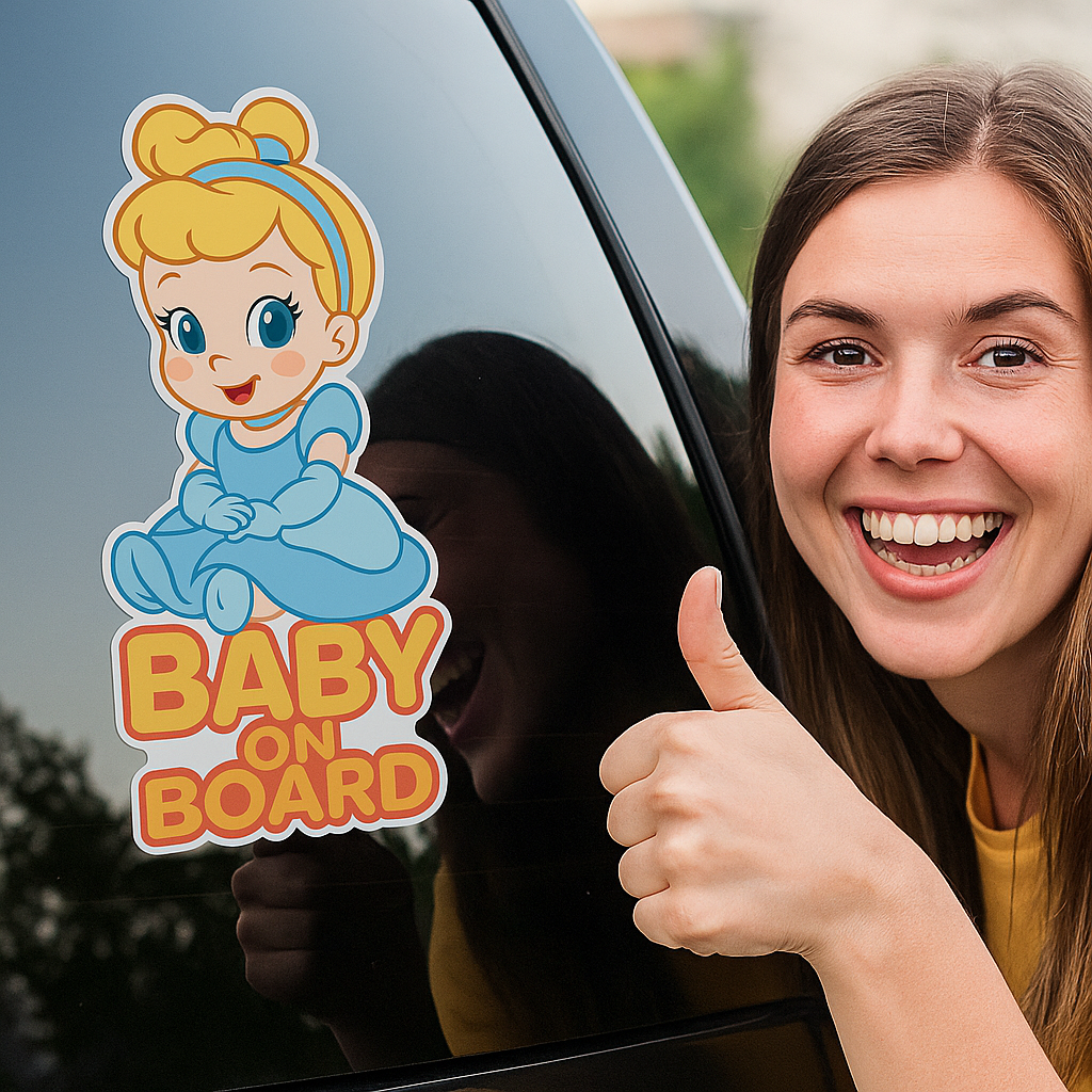 Cute Cinderella Princess Baby on Board Car Sticker – High Quality Waterproof Vinyl Decal for Cinderella Fans