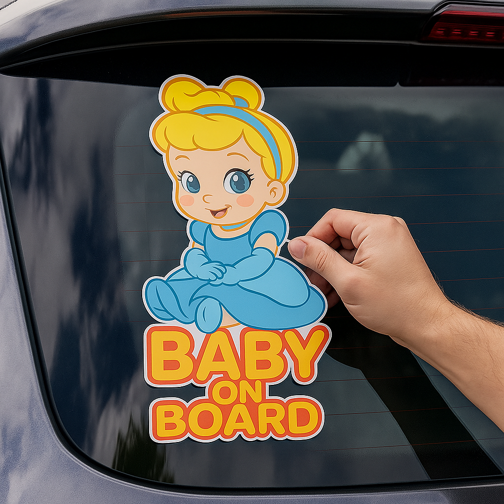 Cute Cinderella Princess Baby on Board Car Sticker – High Quality Waterproof Vinyl Decal for Cinderella Fans