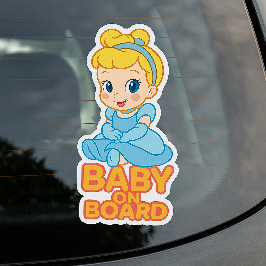 Cute Cinderella Princess Baby on Board Car Sticker – High Quality Waterproof Vinyl Decal for Cinderella Fans