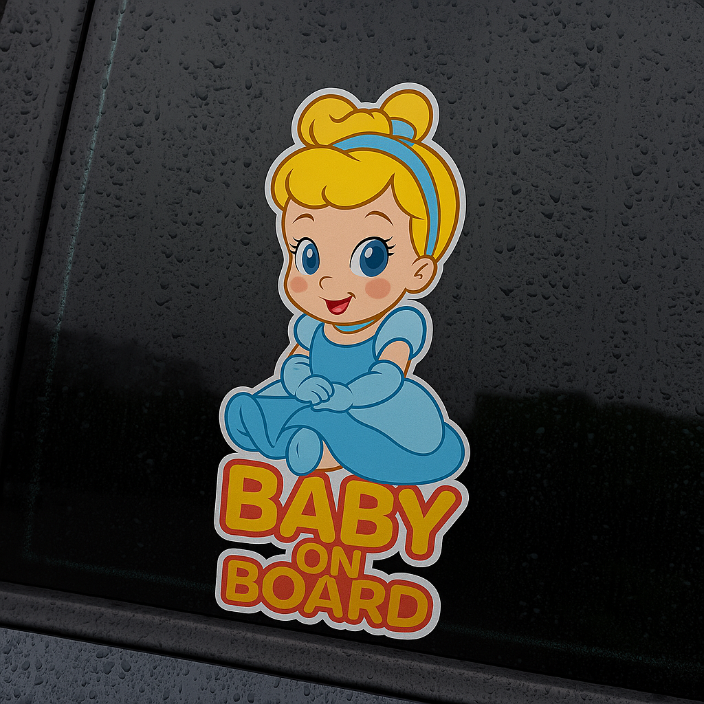 Cute Cinderella Princess Baby on Board Car Sticker – High Quality Waterproof Vinyl Decal for Cinderella Fans