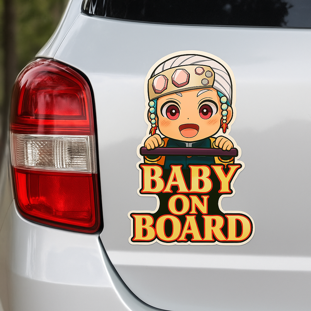 Cute Baby on Board High Quality Car Sticker – Hashira Tengen Uzui Inspired | Demon Slayer Anime Decal for Vehicles