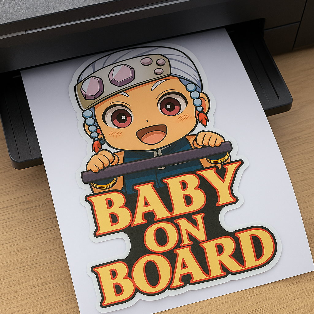 Cute Baby on Board High Quality Car Sticker – Hashira Tengen Uzui Inspired | Demon Slayer Anime Decal for Vehicles