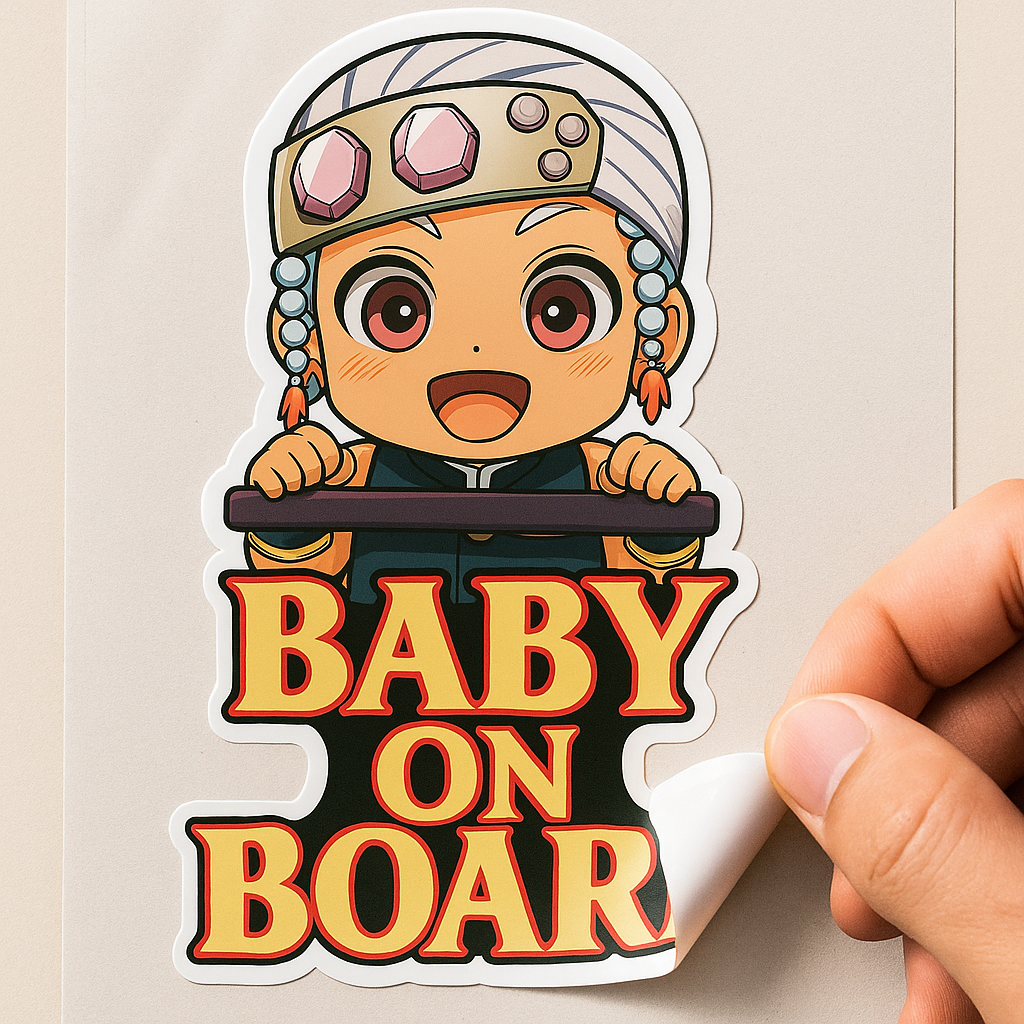 Cute Baby on Board High Quality Car Sticker – Hashira Tengen Uzui Inspired | Demon Slayer Anime Decal for Vehicles