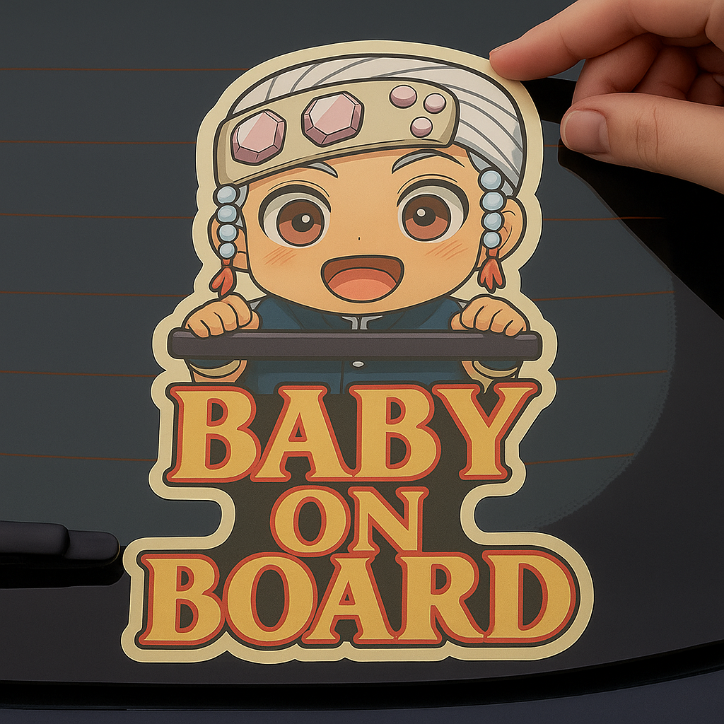 Cute Baby on Board High Quality Car Sticker – Hashira Tengen Uzui Inspired | Demon Slayer Anime Decal for Vehicles