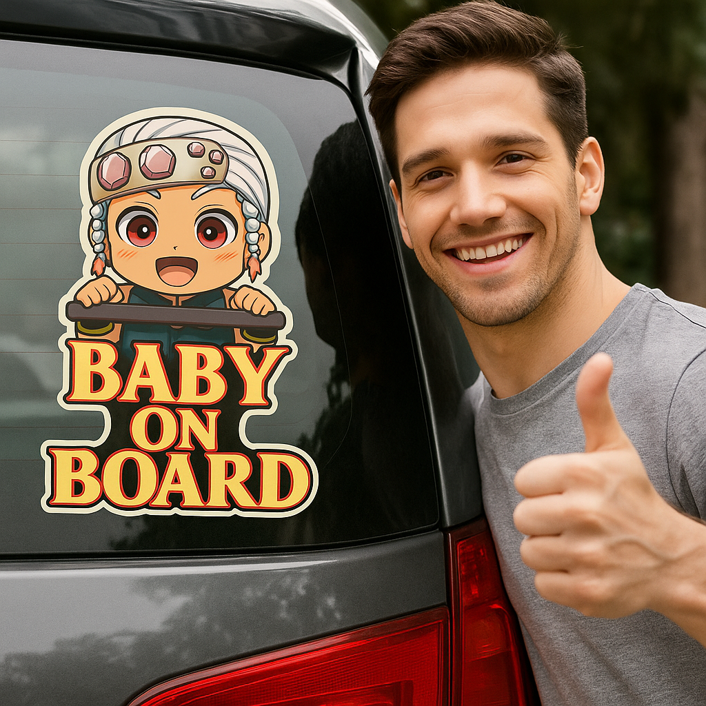 Cute Baby on Board High Quality Car Sticker – Hashira Tengen Uzui Inspired | Demon Slayer Anime Decal for Vehicles