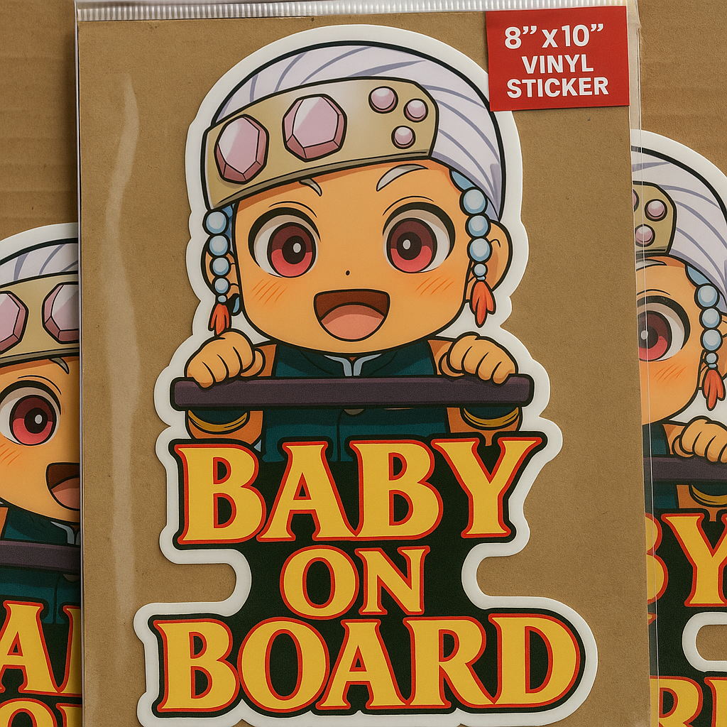 Cute Baby on Board High Quality Car Sticker – Hashira Tengen Uzui Inspired | Demon Slayer Anime Decal for Vehicles