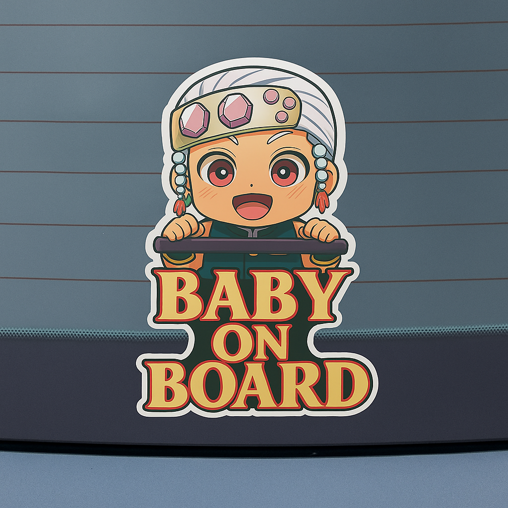 Cute Baby on Board High Quality Car Sticker – Hashira Tengen Uzui Inspired | Demon Slayer Anime Decal for Vehicles