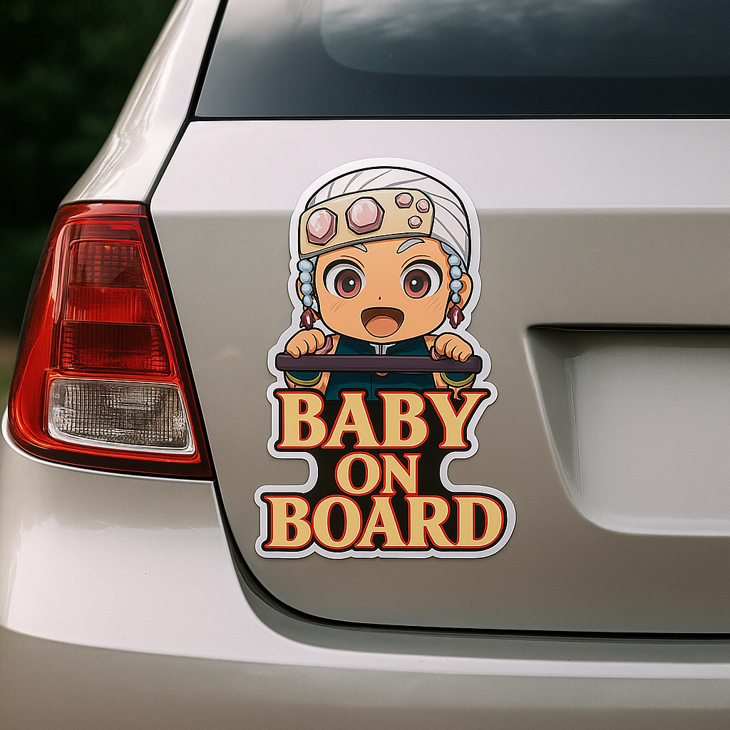 Cute Baby on Board High Quality Car Sticker – Hashira Tengen Uzui Inspired | Demon Slayer Anime Decal for Vehicles