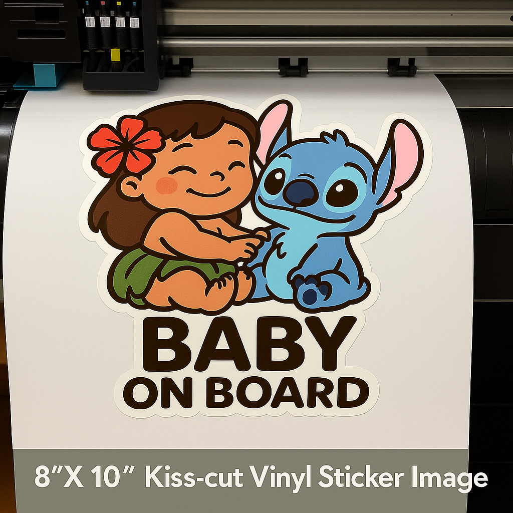 Cute Baby Lilo & Stitch ‘Baby On Board’ Car Sticker – High-Quality Waterproof Vinyl Decal for Cars
