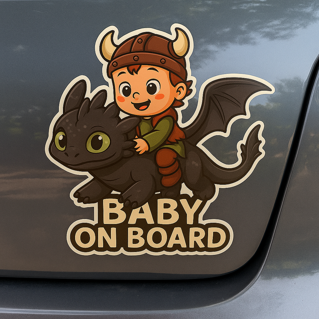 Baby On Board Car Sticker – Cute Baby Hiccup & Toothless Night Fury | HTTYD-Inspired Safety Decal