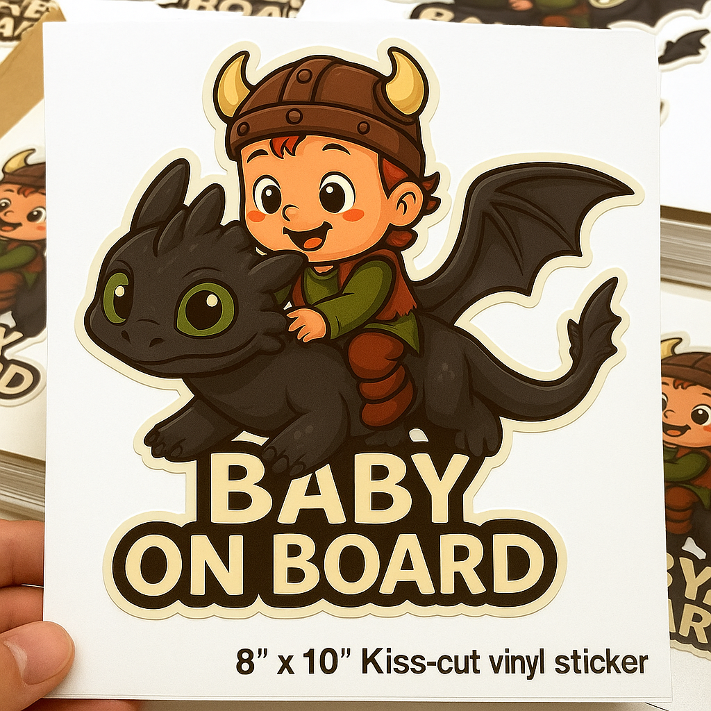 Baby On Board Car Sticker – Cute Baby Hiccup & Toothless Night Fury | HTTYD-Inspired Safety Decal