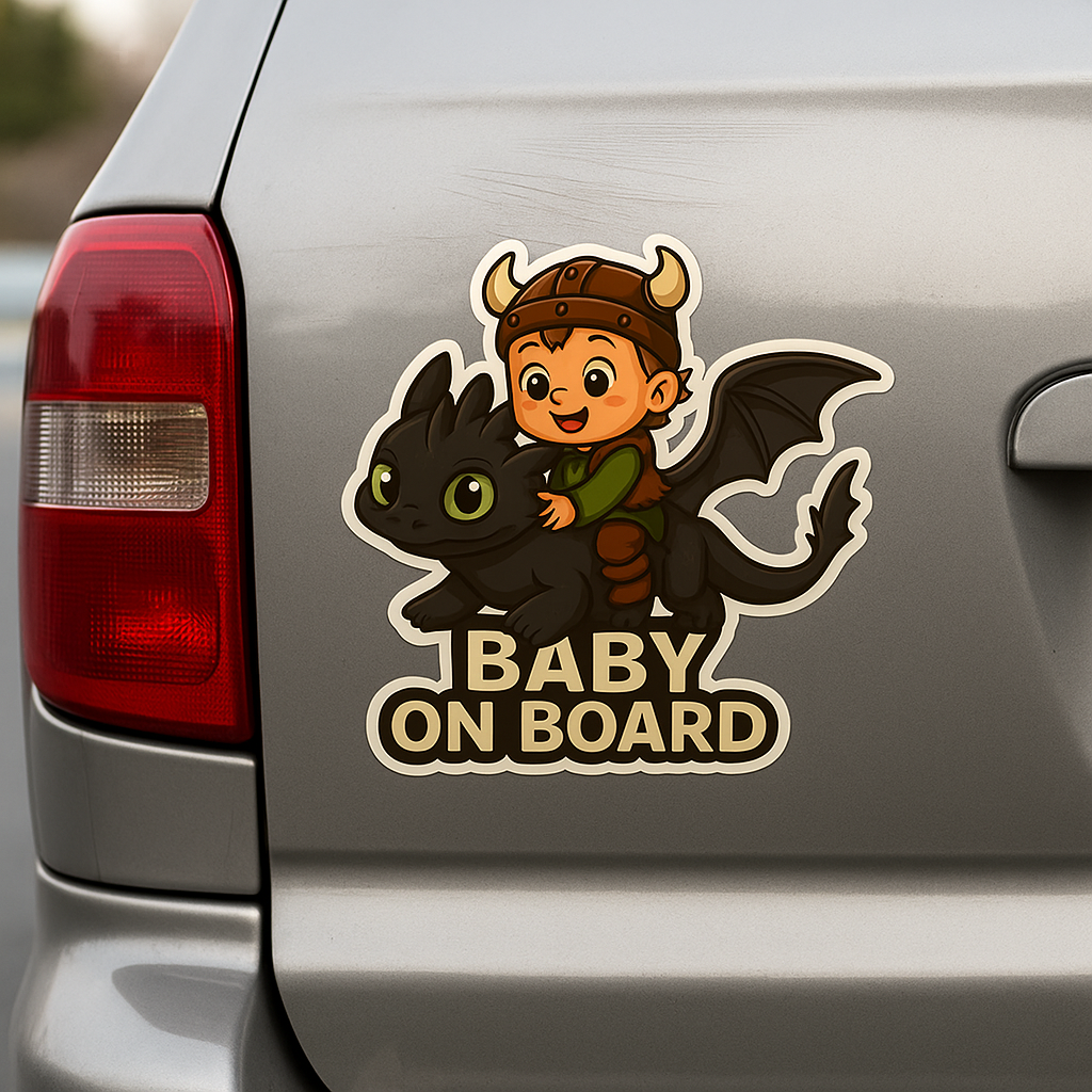 Baby On Board Car Sticker – Cute Baby Hiccup & Toothless Night Fury | HTTYD-Inspired Safety Decal