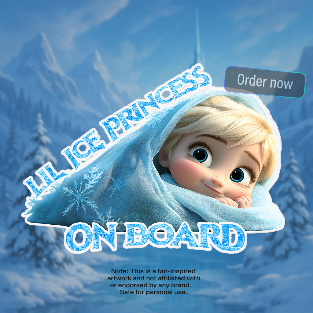 Lil Ice Princess On Board – Frozen Inspired Cute Baby Elsa Car Baby On Board Sticker – High Quality, Weatherproof & Adorable!