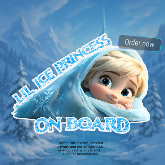 Lil Ice Princess On Board – Frozen Inspired Cute Baby Elsa Car Baby On Board Sticker – High Quality, Weatherproof & Adorable!