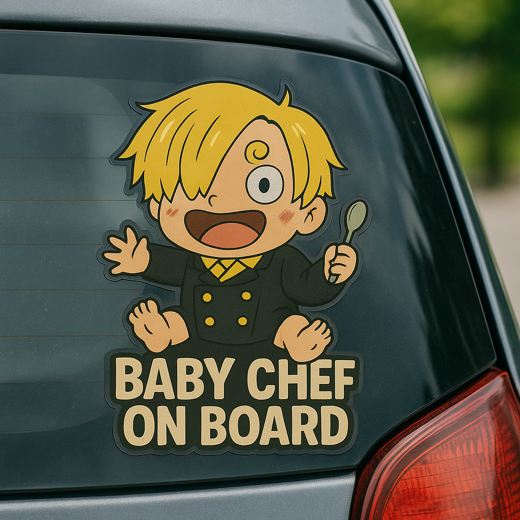 Baby Chef On Board Car Sticker – Cute Sanji One Piece Inspired Infant High Quality Baby On Board Decal