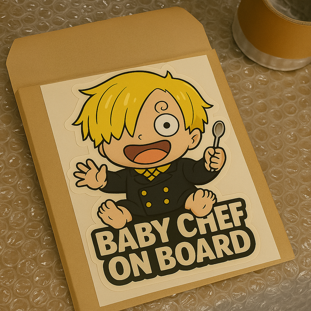Baby Chef On Board Car Sticker – Cute Sanji One Piece Inspired Infant High Quality Baby On Board Decal