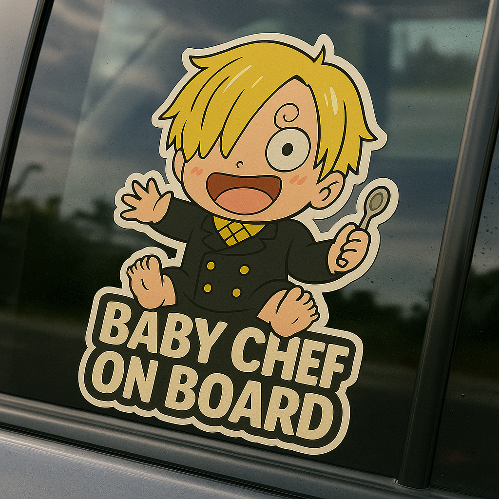 Baby Chef On Board Car Sticker – Cute Sanji One Piece Inspired Infant High Quality Baby On Board Decal
