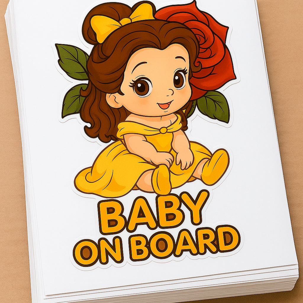 Cute Princess Belle Baby on Board Car Sticker – High Quality Waterproof Vinyl Decal for Beauty and the Beast Fans