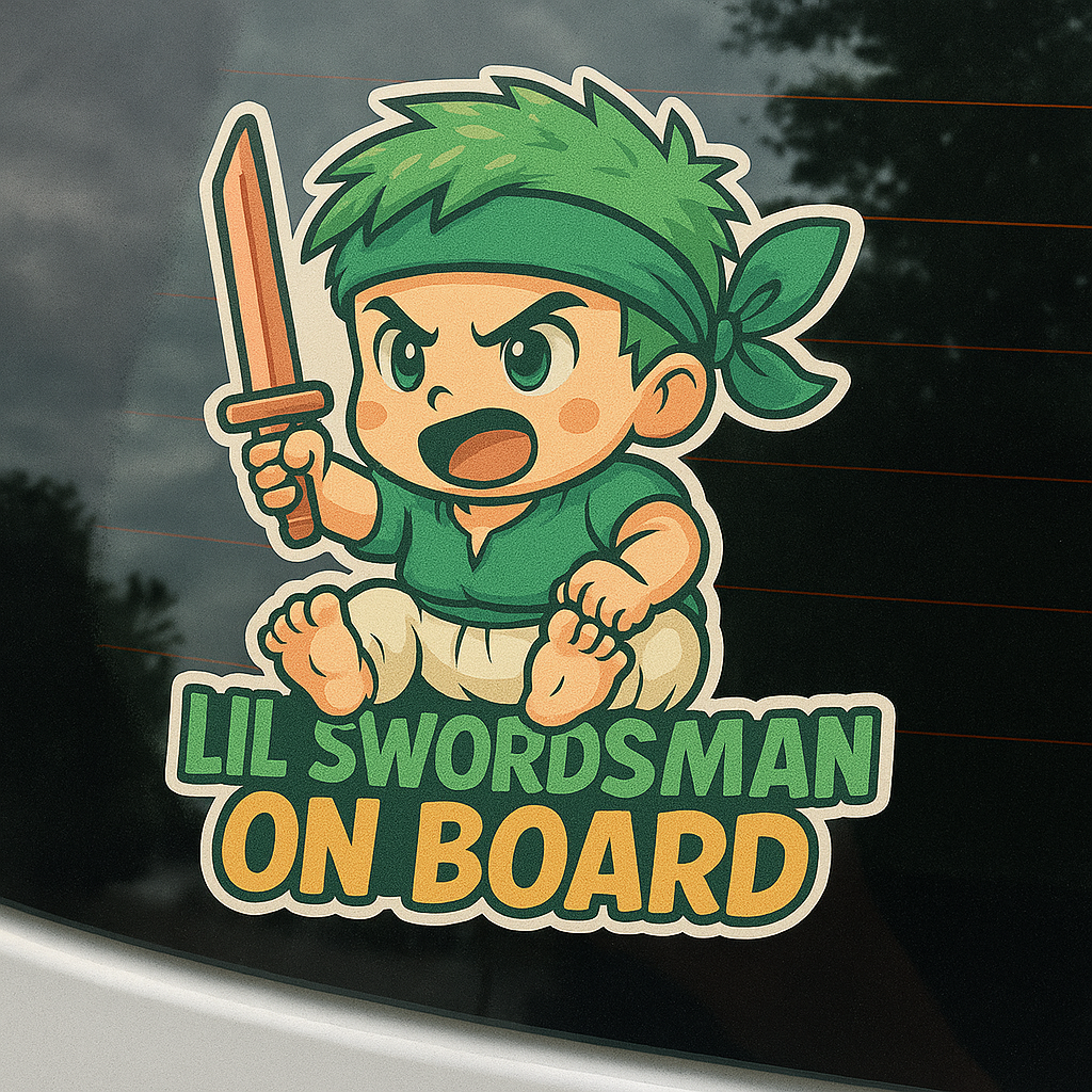 Lil Swordsman On Board – Cute Baby Zoro Baby On Board Car Sticker | One Piece Inspired