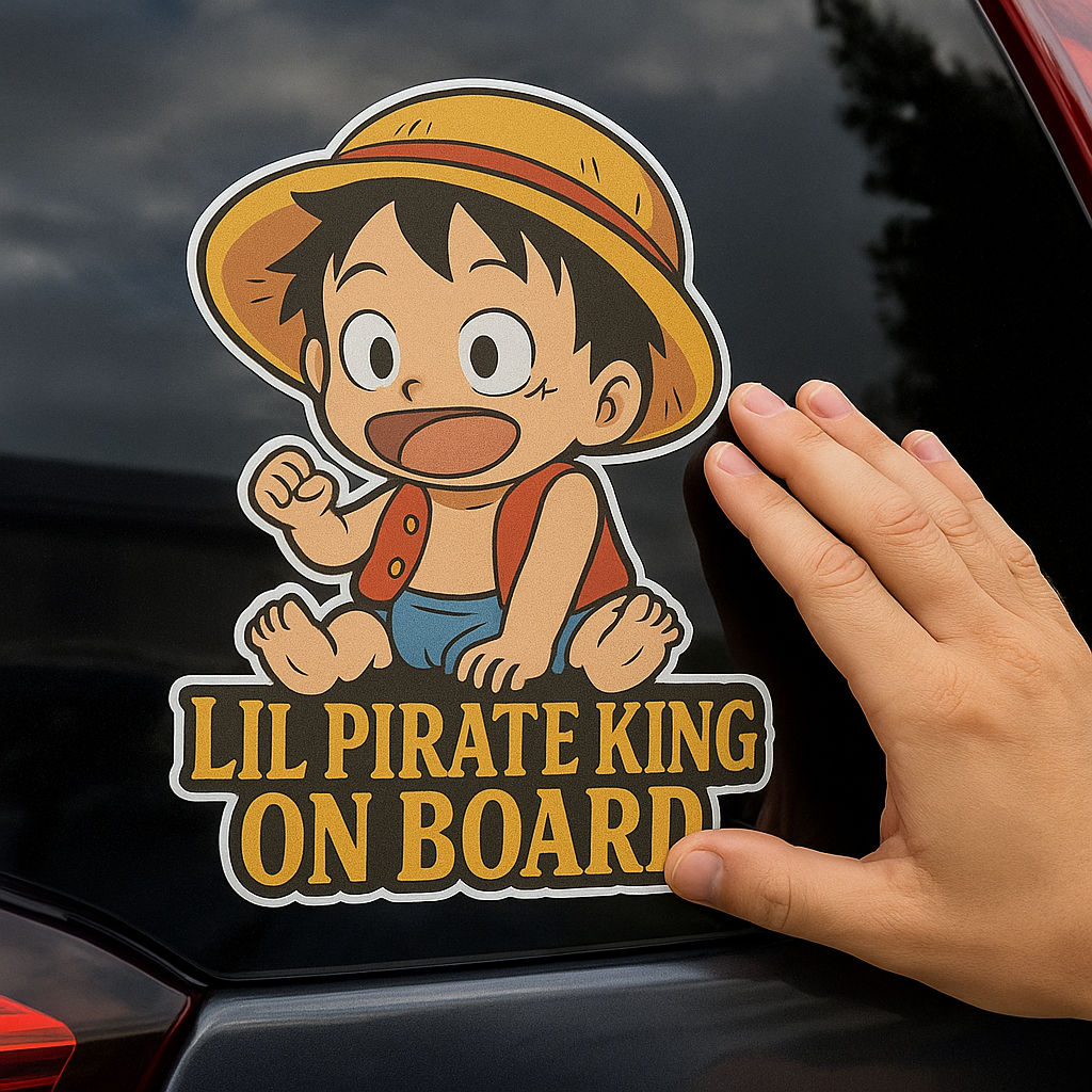 Lil Pirate King On Board – Cute Baby Luffy Baby On Board Car Sticker | One Piece Inspired
