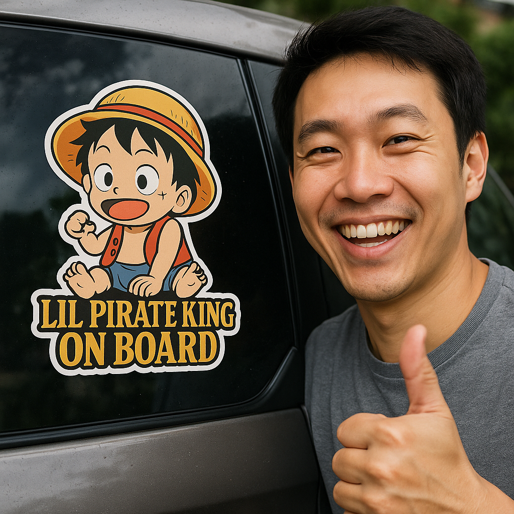 Lil Pirate King On Board – Cute Baby Luffy Baby On Board Car Sticker | One Piece Inspired
