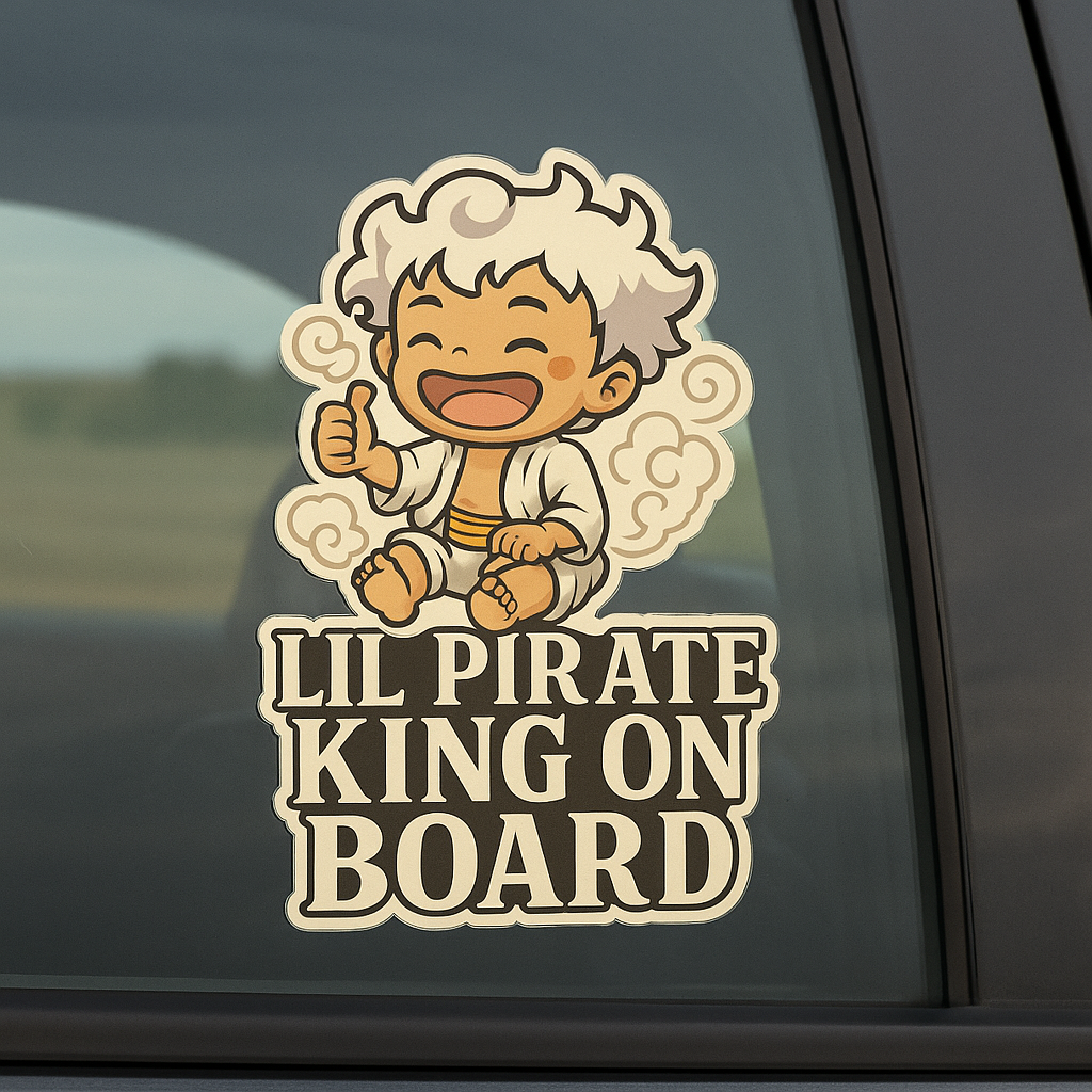 Lil Pirate King On Board – Cute Baby Gear 5 Luffy Baby On Board Car Sticker | One Piece Inspired