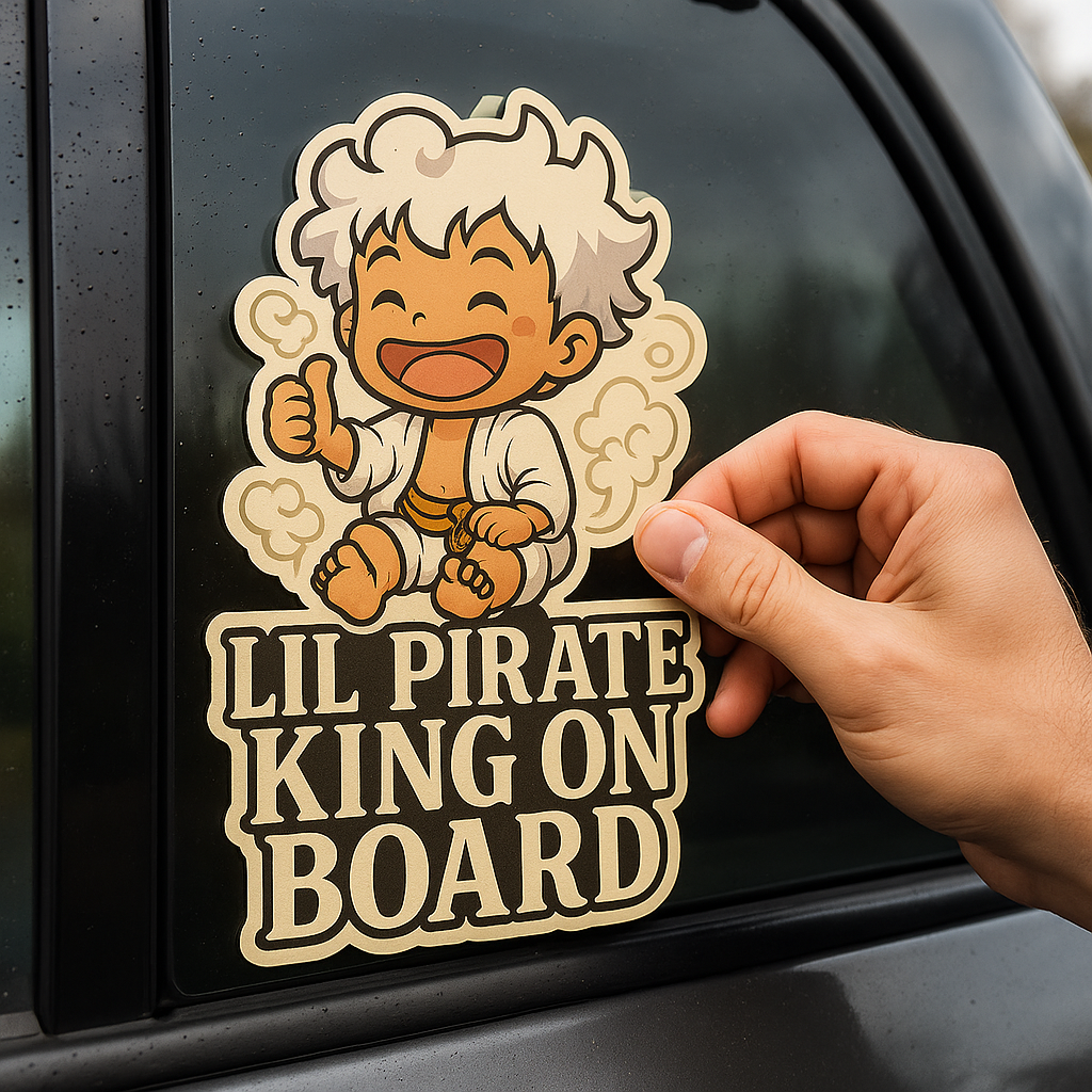 Lil Pirate King On Board – Cute Baby Gear 5 Luffy Baby On Board Car Sticker | One Piece Inspired