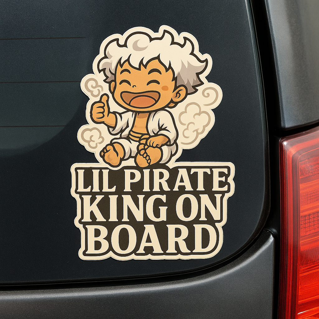 Lil Pirate King On Board – Cute Baby Gear 5 Luffy Baby On Board Car Sticker | One Piece Inspired