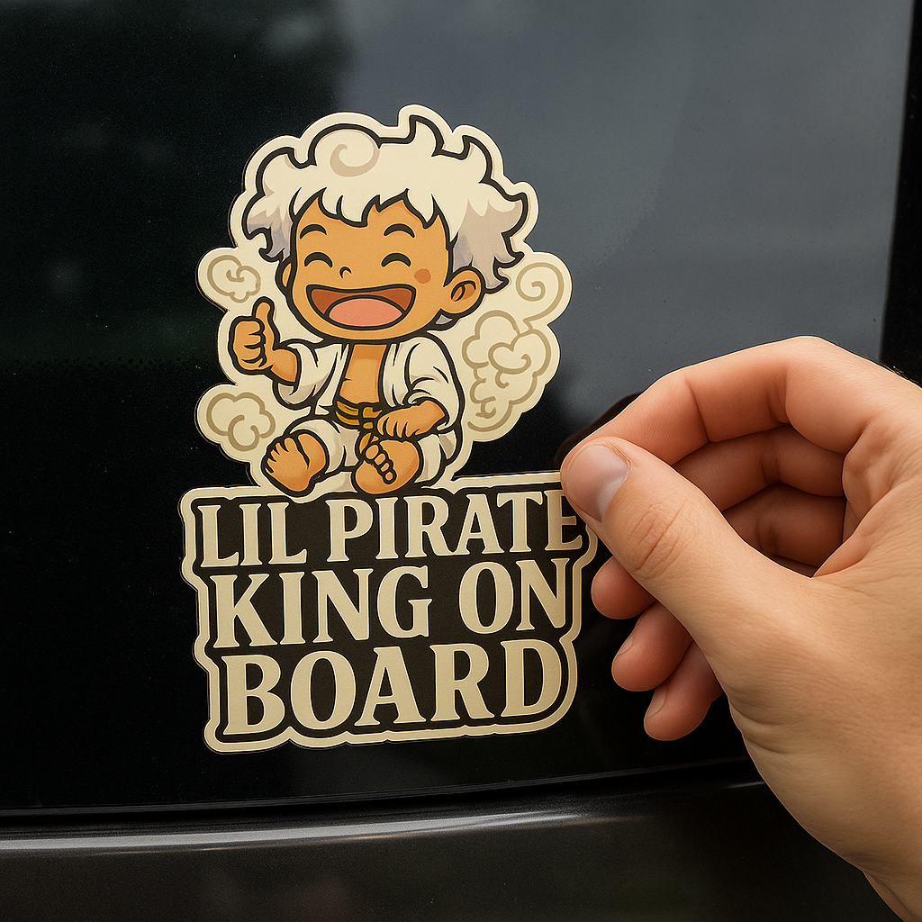 Lil Pirate King On Board – Cute Baby Gear 5 Luffy Baby On Board Car Sticker | One Piece Inspired