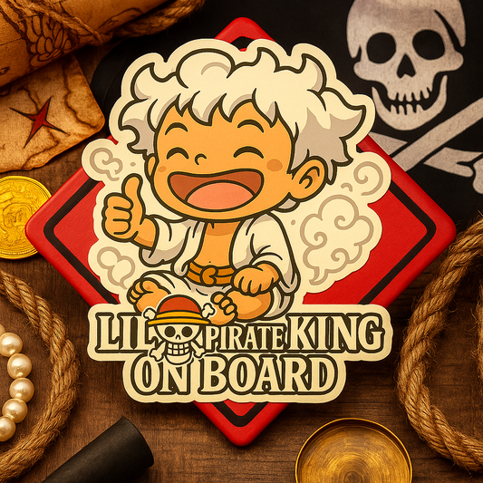 Lil Pirate King On Board – Baby Luffy Gear 5 One Piece Anime Inspired Car Sticker | High Visibility Vinyl Decal