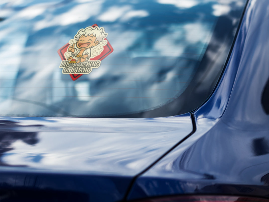Lil Pirate King On Board – Baby Luffy Gear 5 One Piece Anime Inspired Car Sticker | High Visibility Vinyl Decal