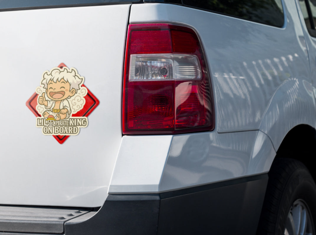 Lil Pirate King On Board – Baby Luffy Gear 5 One Piece Anime Inspired Car Sticker | High Visibility Vinyl Decal
