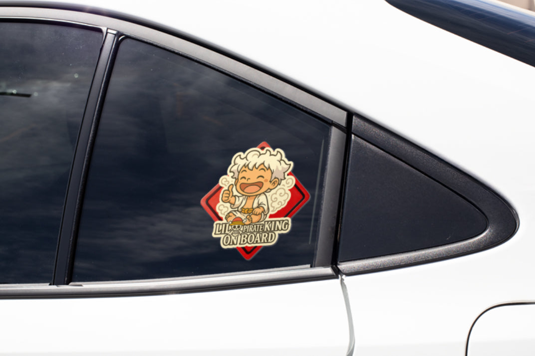 Lil Pirate King On Board – Baby Luffy Gear 5 One Piece Anime Inspired Car Sticker | High Visibility Vinyl Decal