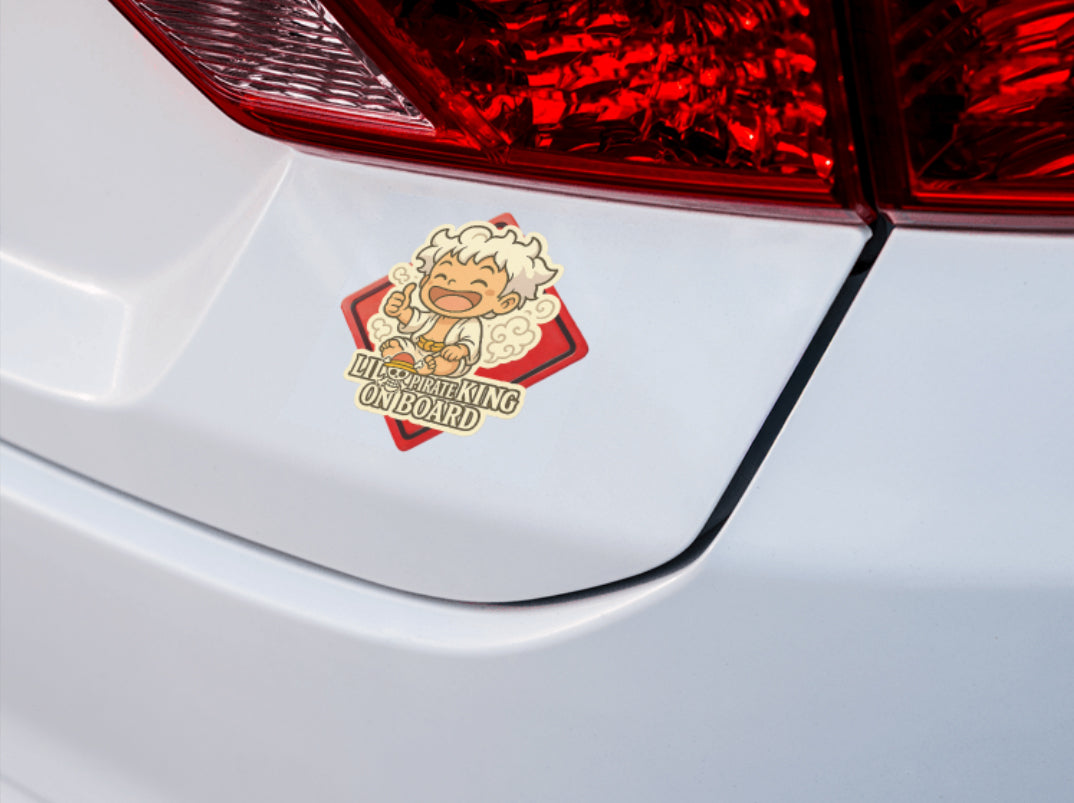 Lil Pirate King On Board – Baby Luffy Gear 5 One Piece Anime Inspired Car Sticker | High Visibility Vinyl Decal