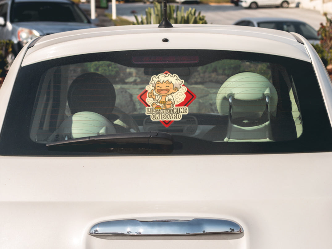 Lil Pirate King On Board – Baby Luffy Gear 5 One Piece Anime Inspired Car Sticker | High Visibility Vinyl Decal