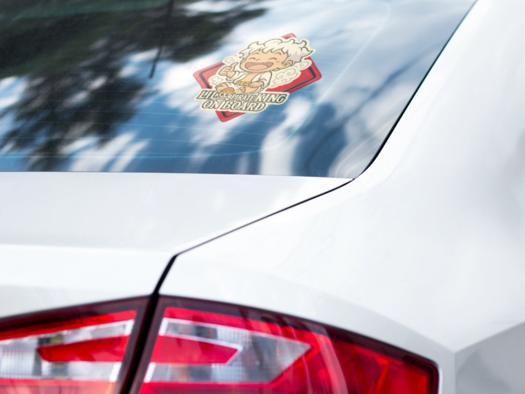 Lil Pirate King On Board – Baby Luffy Gear 5 One Piece Anime Inspired Car Sticker | High Visibility Vinyl Decal
