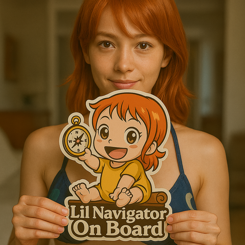 Lil Navigator On Board – Cute Nami Baby On Board Car Sticker | One Piece Anime Inspired Vinyl Decal