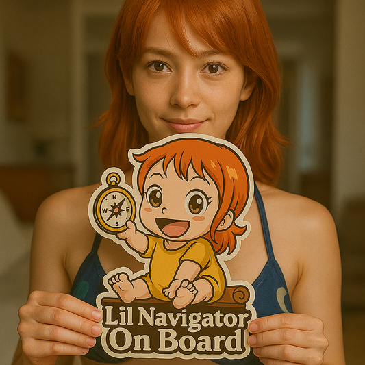 Lil Navigator On Board – Cute Nami Baby On Board Car Sticker | One Piece Anime Inspired Vinyl Decal
