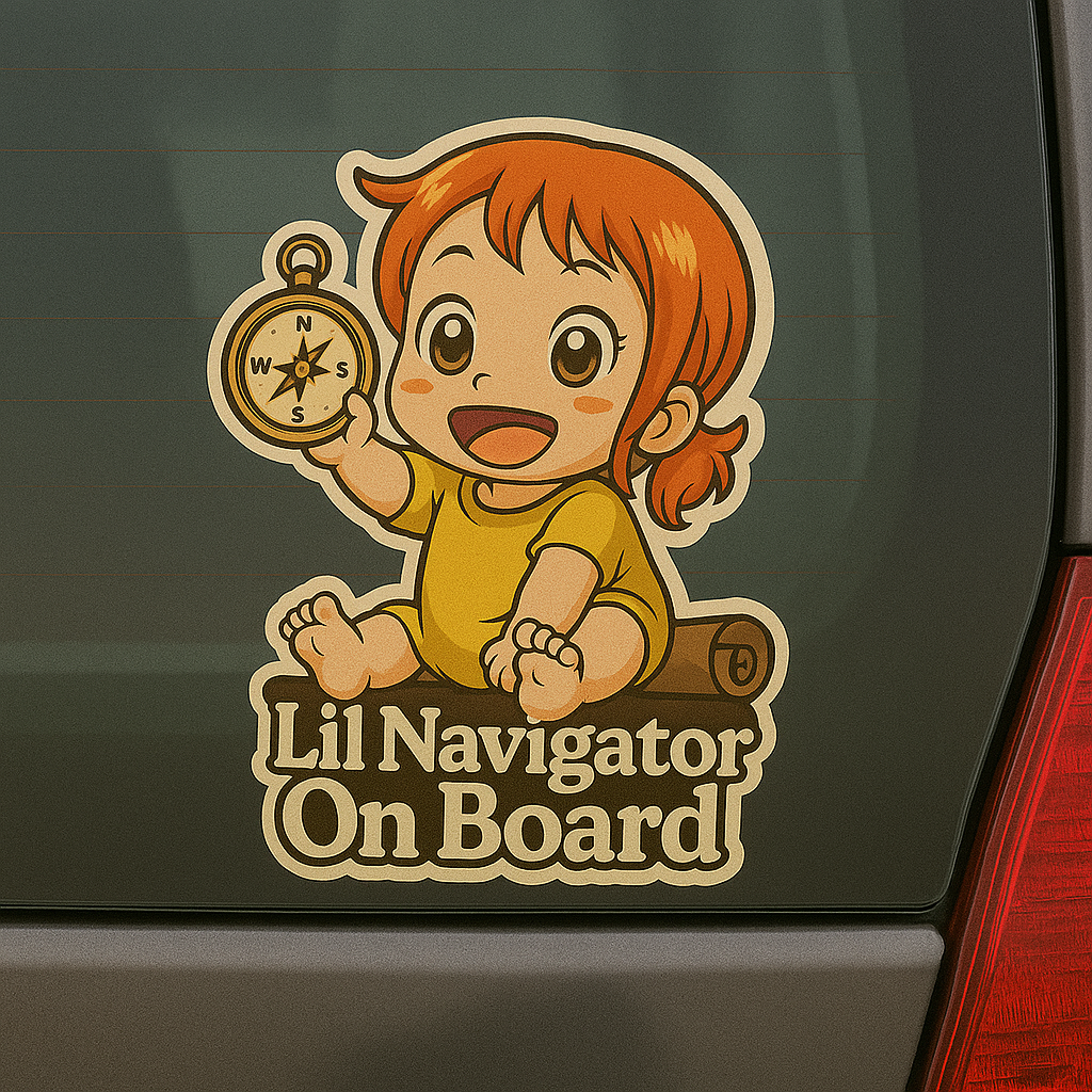 Lil Navigator On Board – Cute Nami Baby On Board Car Sticker | One Piece Anime Inspired Vinyl Decal