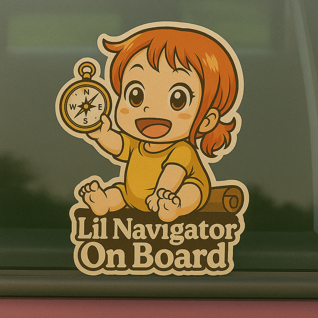 Lil Navigator On Board – Cute Nami Baby On Board Car Sticker | One Piece Anime Inspired Vinyl Decal